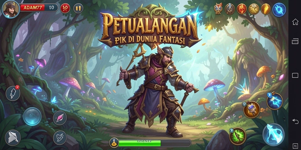 Gameplay ADAM77 menampilkan pertempuran seru di dunia fantastis.