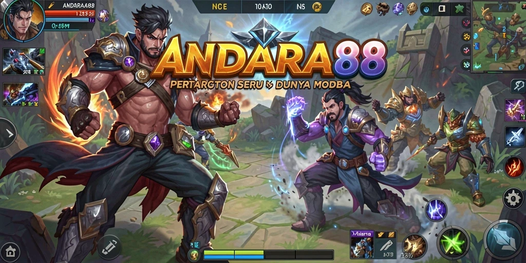 Tangkapan layar menampilkan pertarungan seru dalam game MOBA ANDARA88.