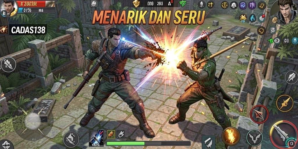 Tangkapan layar utama CADAS138 menampilkan aksi pertarungan yang mendebarkan.