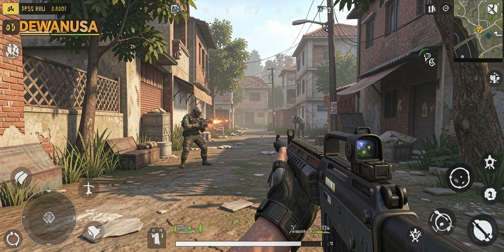 Tampilan gameplay seru dalam DEWANUSA dengan aksi tembak-menembak yang intens.
