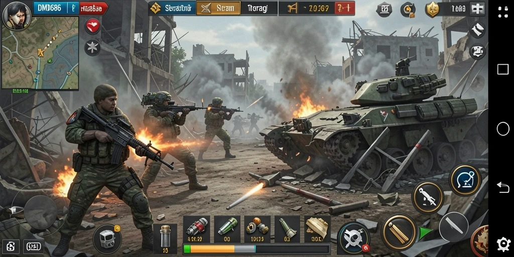 Tampilan gameplay DMD686 dengan strategi pertempuran intens.