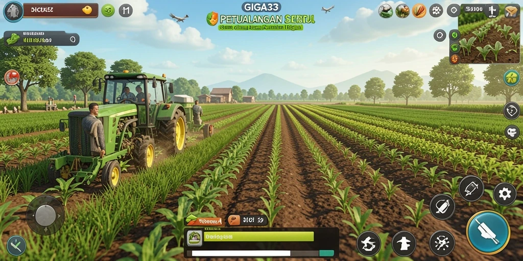 Screenshot GIGA33 menampilkan aktivitas bertani yang menarik dan interaktif.
