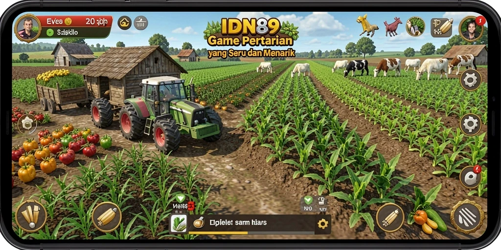 Tampilan gameplay pertanian yang menarik dan interaktif dalam IDN89.