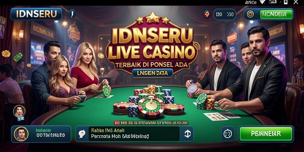 Tangkapan layar gameplay <strong>IDNSERU</strong> menampilkan dealer langsung dan suasana kasino yang autentik.