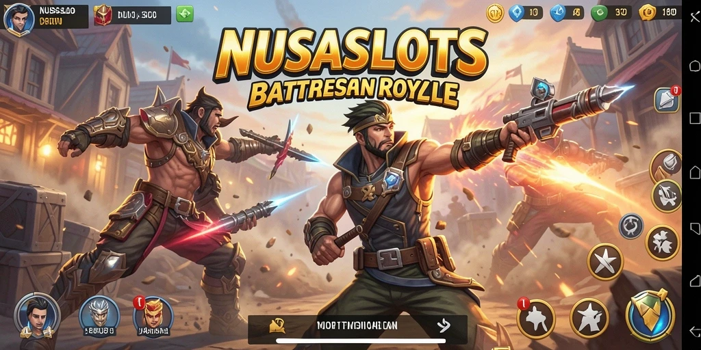 Screenshot NUSASLOTS menampilkan aksi pertarungan Battle Royale yang mendebarkan.