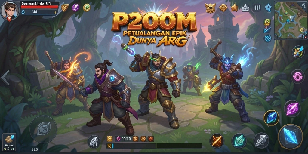Screenshot P200M menampilkan karakter dalam pertempuran epik ARPG.