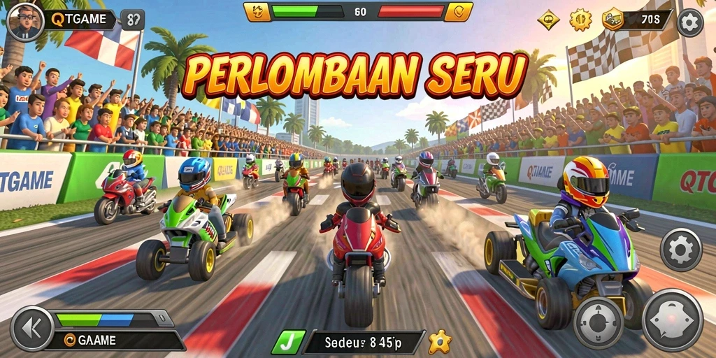 Tampilan gameplay seru di jalur balap QTGAME.