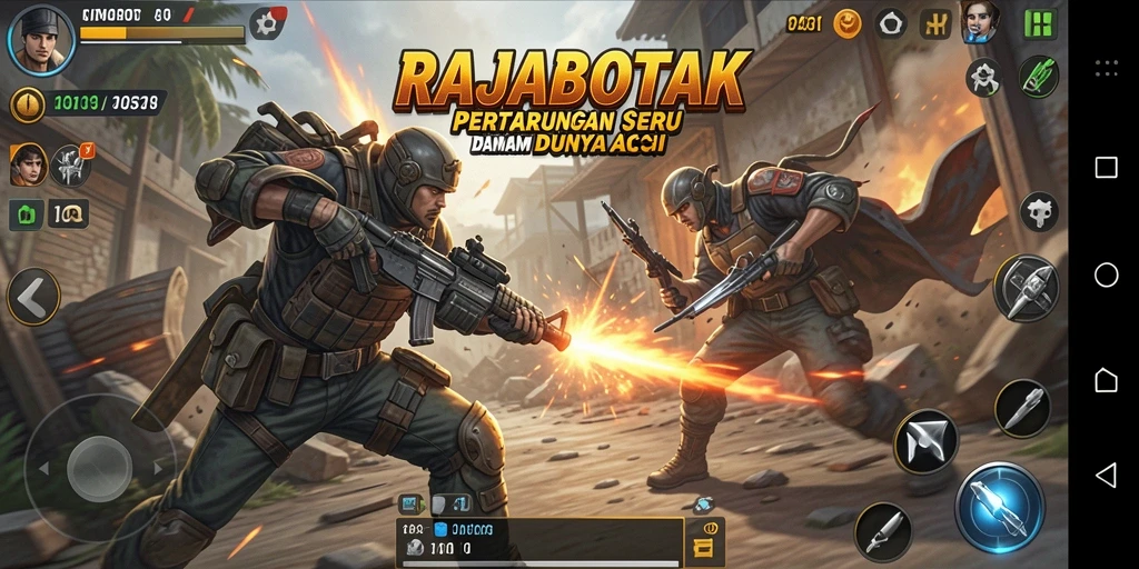 Screenshot utama RAJABOTAK menampilkan aksi pertarungan yang mendebarkan.