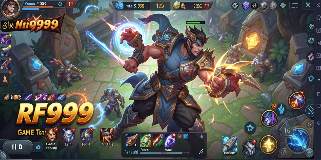 Tampilan gameplay RR999 dengan pertempuran seru di arena MOBA.
