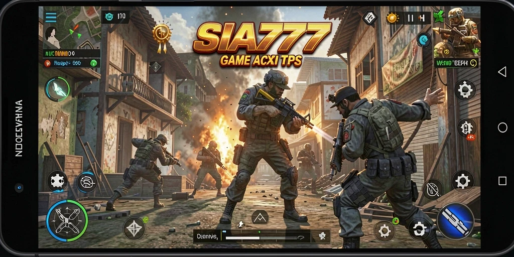 Screenshot menunjukkan aksi intens dalam game TPS SIA777.