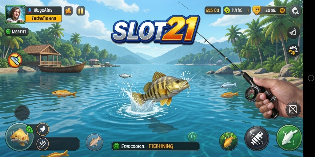 Tampilan menarik gameplay SLOT21 saat memancing di lokasi eksotis.