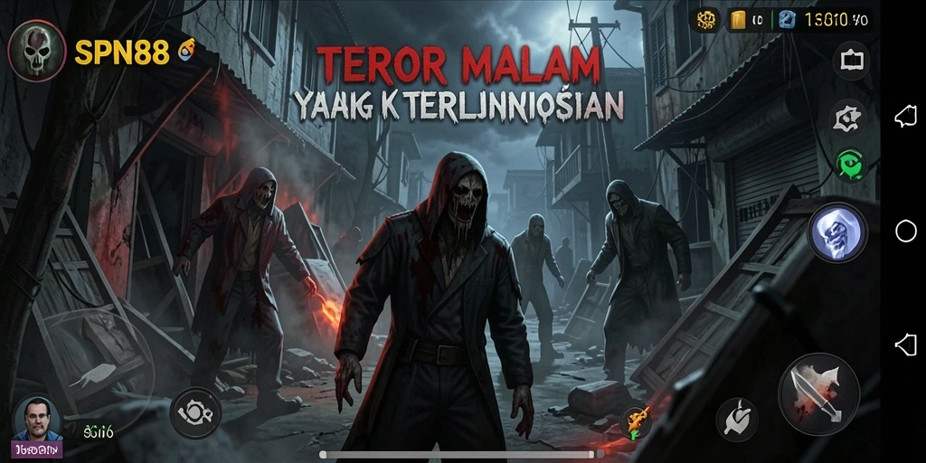 Screenshot utama SPN88 menampilkan karakter dalam situasi mencekam dan gelap.