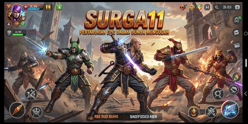 Tampilan screenshot menunjukkan aksi pertarungan yang mendebarkan di SURGA11.