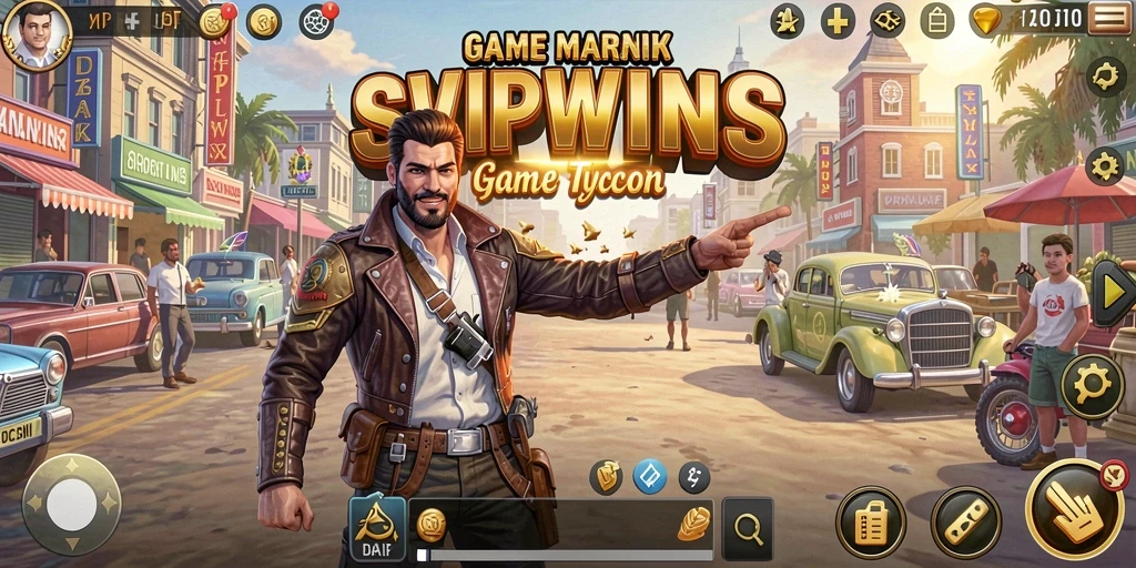 Screenshot gameplay SVIPWINS yang menunjukkan pengelolaan bisnis Tycoon.
