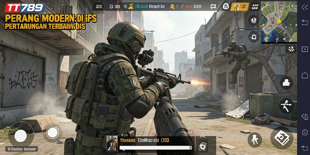 Screenshot utama gameplay TT789 menampilkan aksi tembak-tembakan yang intens.