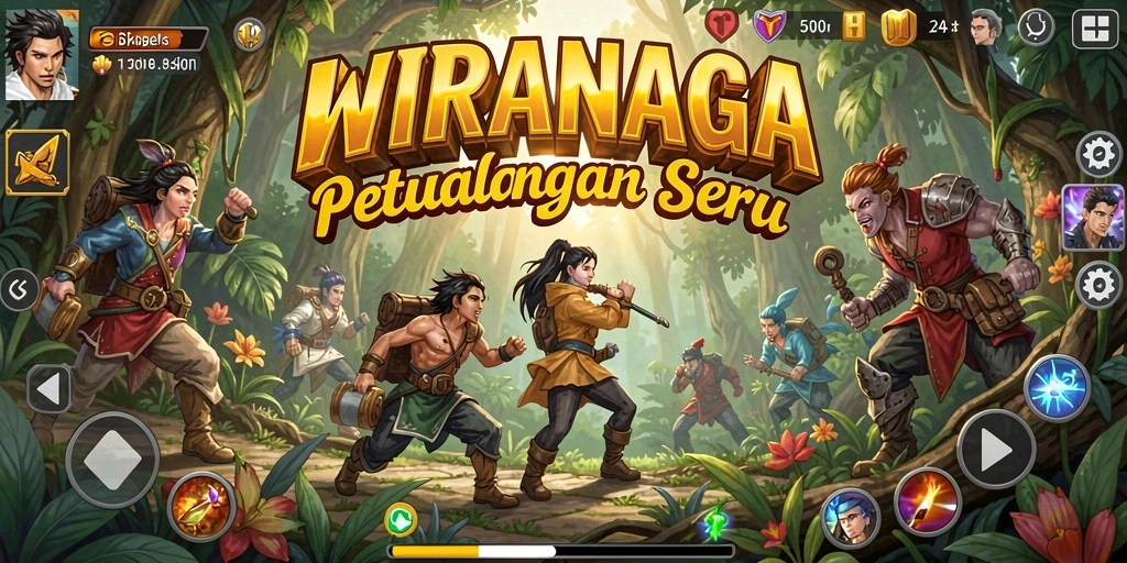 Screenshot utama WIRANAGA menampilkan aksi petualangan seru.